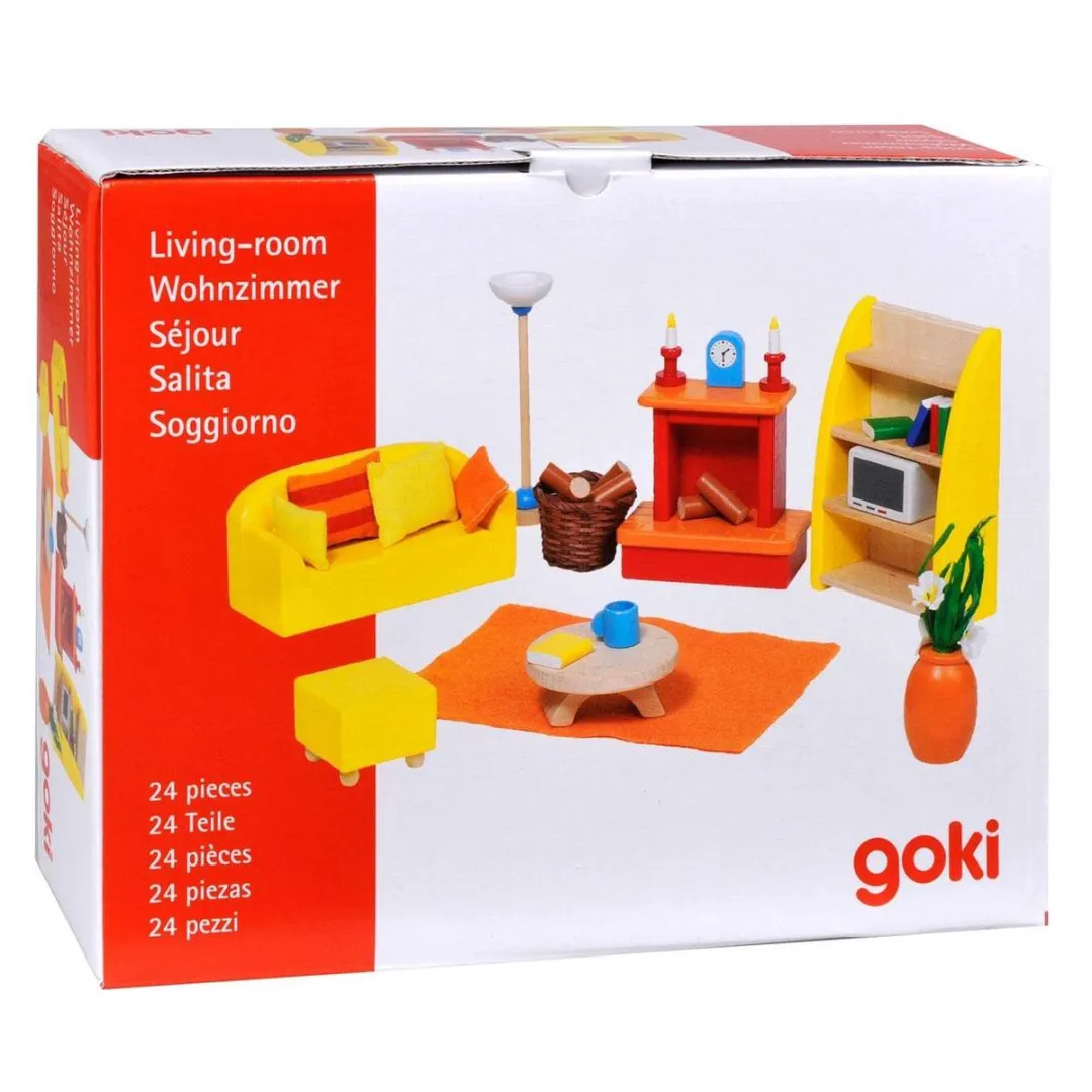 Goki Moderne Woonkamer Poppenhuismeubeltjes 24-delig - Geel/Oranje