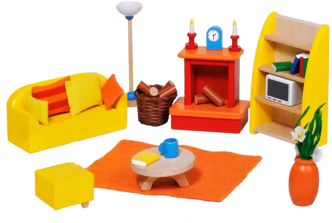 Goki Moderne Woonkamer Poppenhuismeubeltjes 24-delig - Geel/Oranje