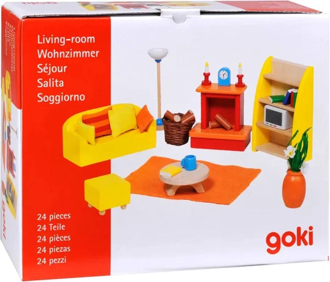 Goki Moderne Woonkamer Poppenhuismeubeltjes 24-delig - Geel/Oranje
