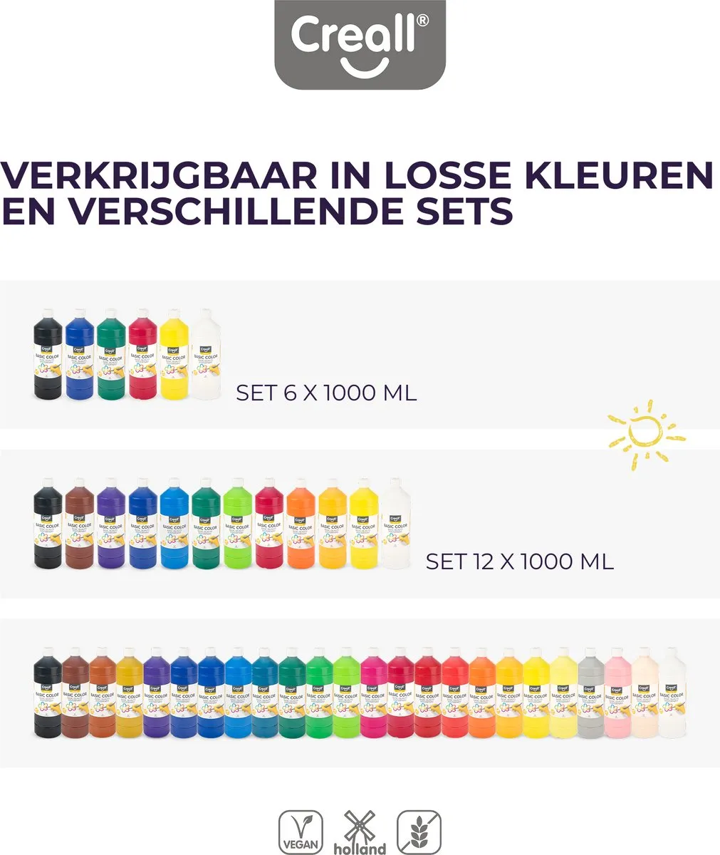 Creall Plakkaatverf Mixset 6x1000ml - Basiskleuren - afbeelding 2 van 6