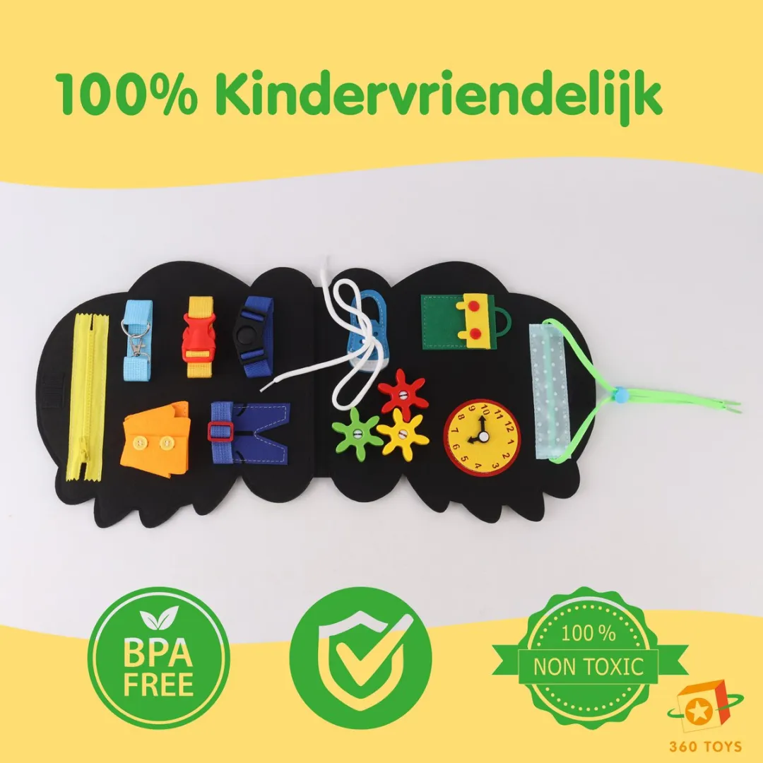 360 Toys® - Busy Board Dino - Bevat 2 Speelvelden - STEM Speelgoed - Babyspeelgoed 6 maanden - Montessori Speelgoed