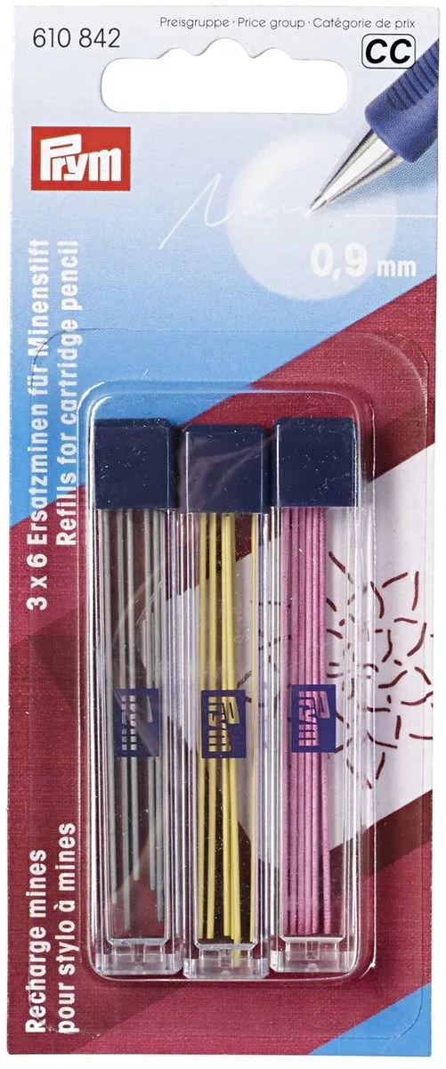 Prym Vervangstiften voor Vulpotlood - Geel/Zwart/Fuchsia