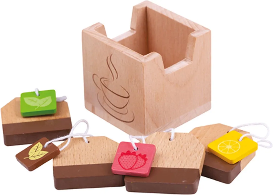 BIGJIGS Theezakjes In Bakje - 5 Stuks - 5cm