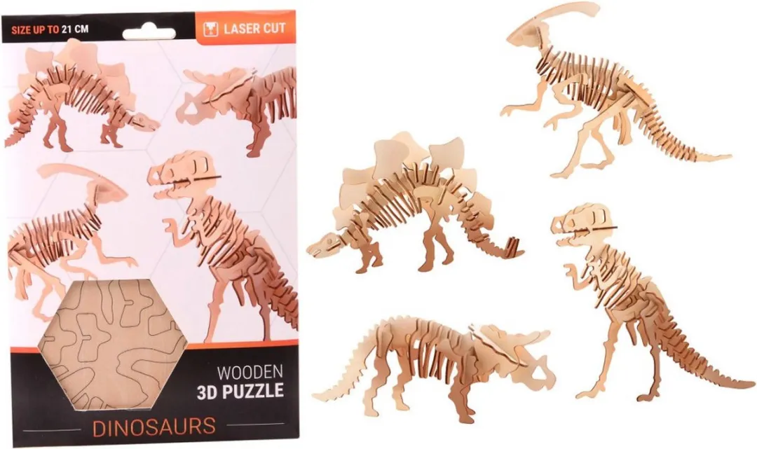 Johntoy Houten 3D Puzzel Tyrannosaurus Rex 21cm - 4 Stuks