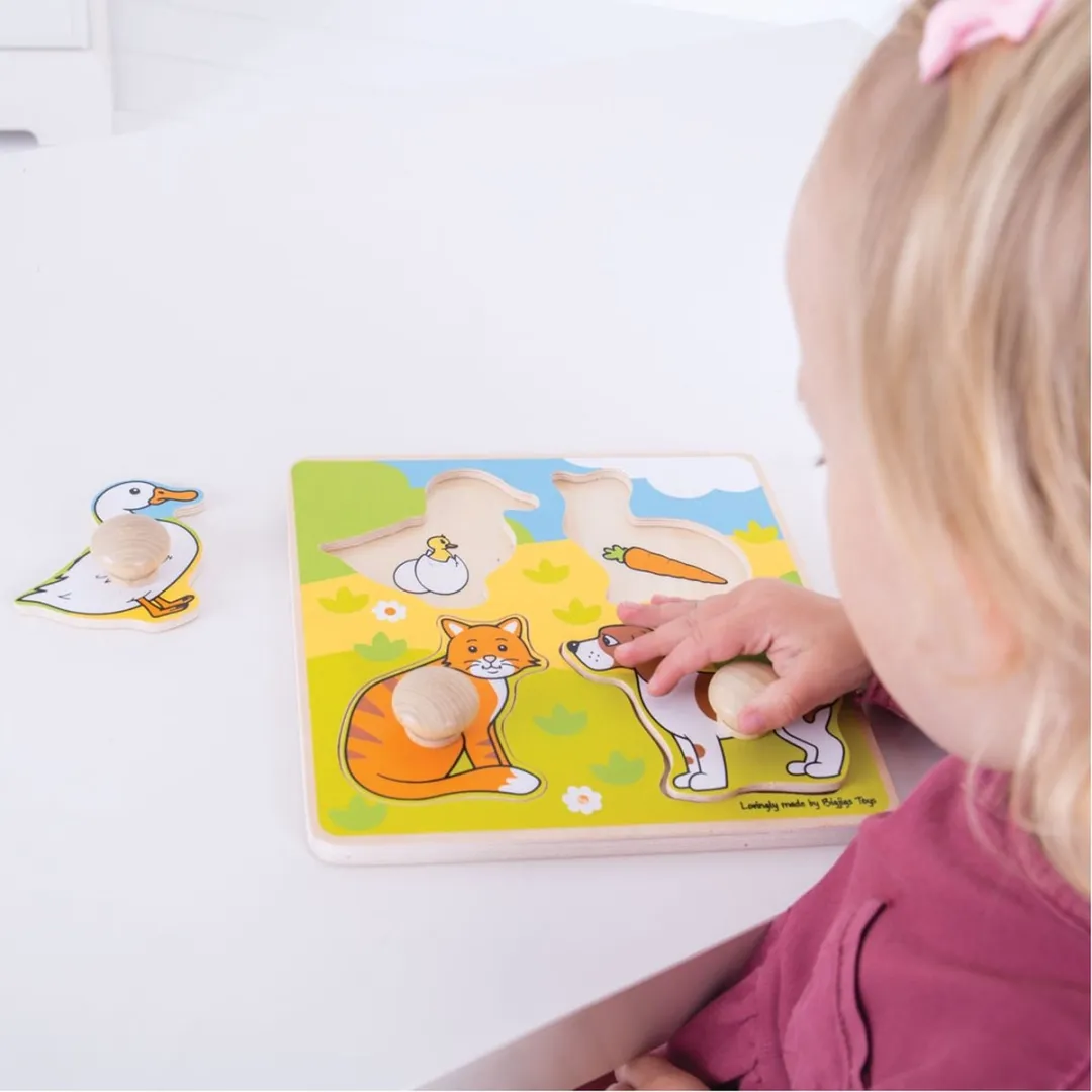 BIGJIGS Mijn Eerste Noppenpuzzel Huisdieren BJ224 - 4 Stuks - Multicolor