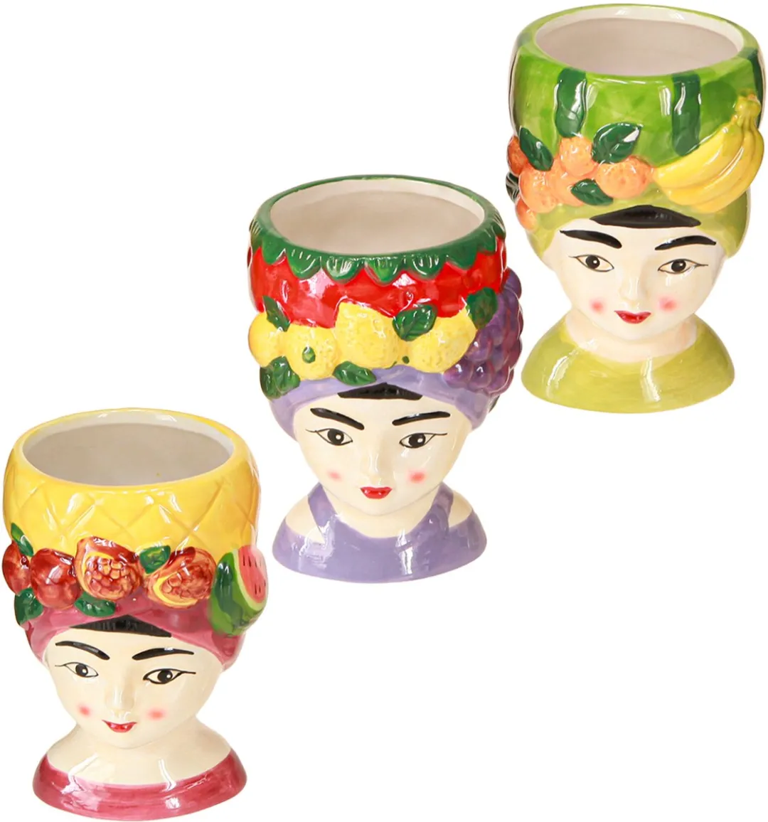 Kaemingk Plantenhoofd Meisje Fruit Keramiek - 13,5cm - 3 Stuks