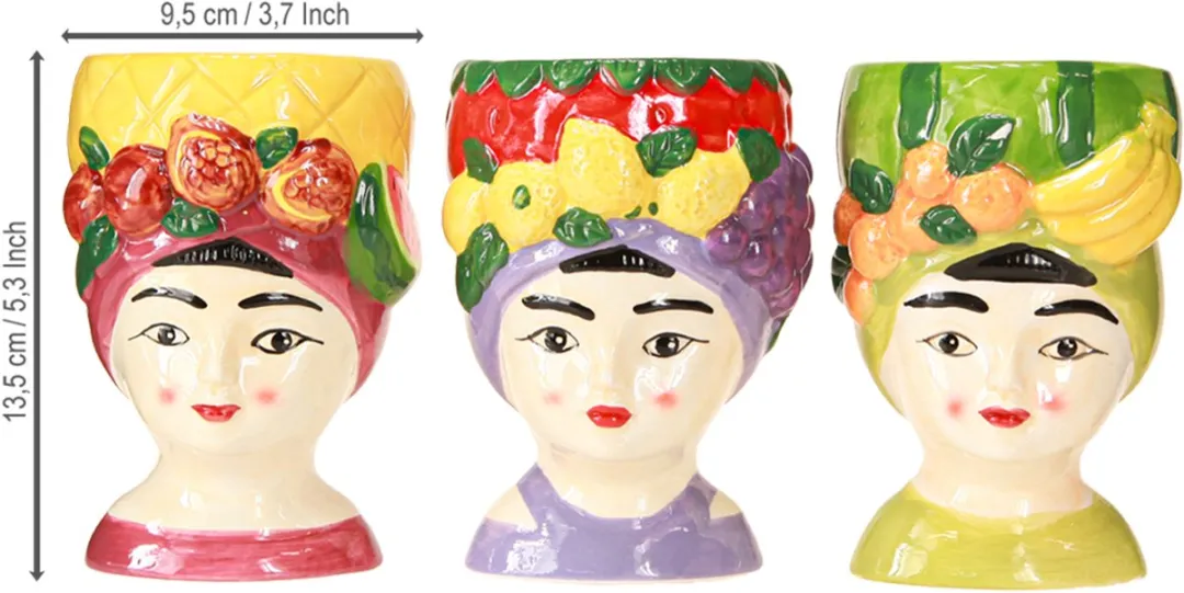 Kaemingk Plantenhoofd Meisje Fruit Keramiek - 13,5cm - 3 Stuks