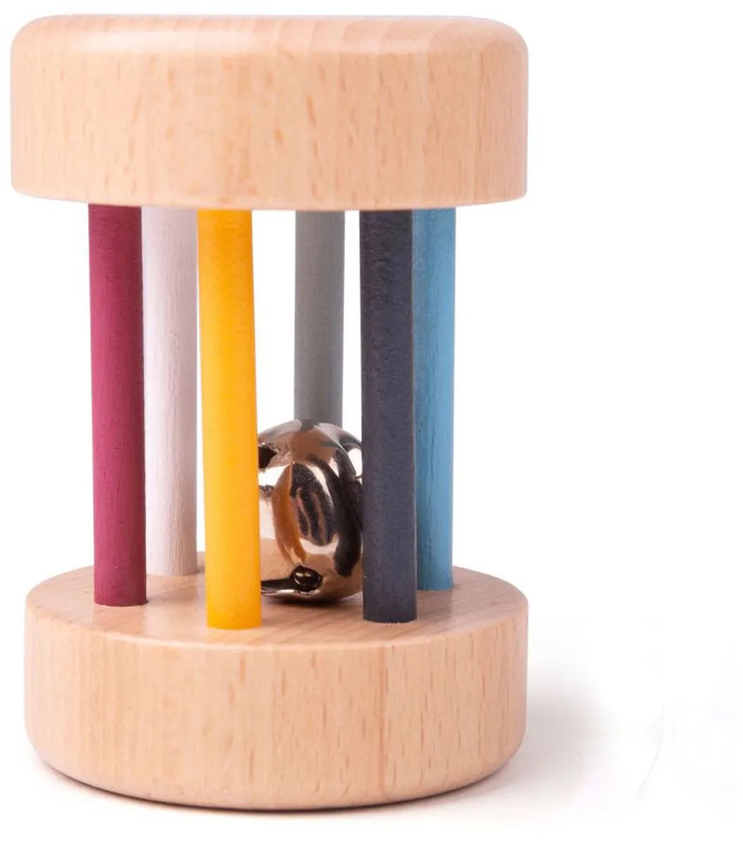 BIGJIGS Rollende Rammelaar - Houten Rol - 5 Kleuren - afbeelding 6 van 6