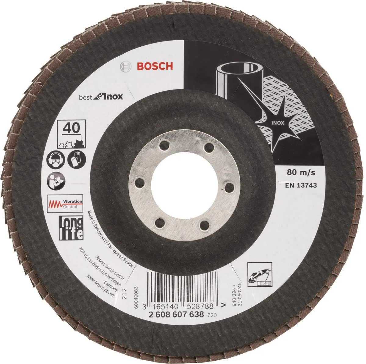 Bosch - Lamellenschuurschijf Best for Inox 125 mm, 22,23 mm, 40, 12250 o.p.m.