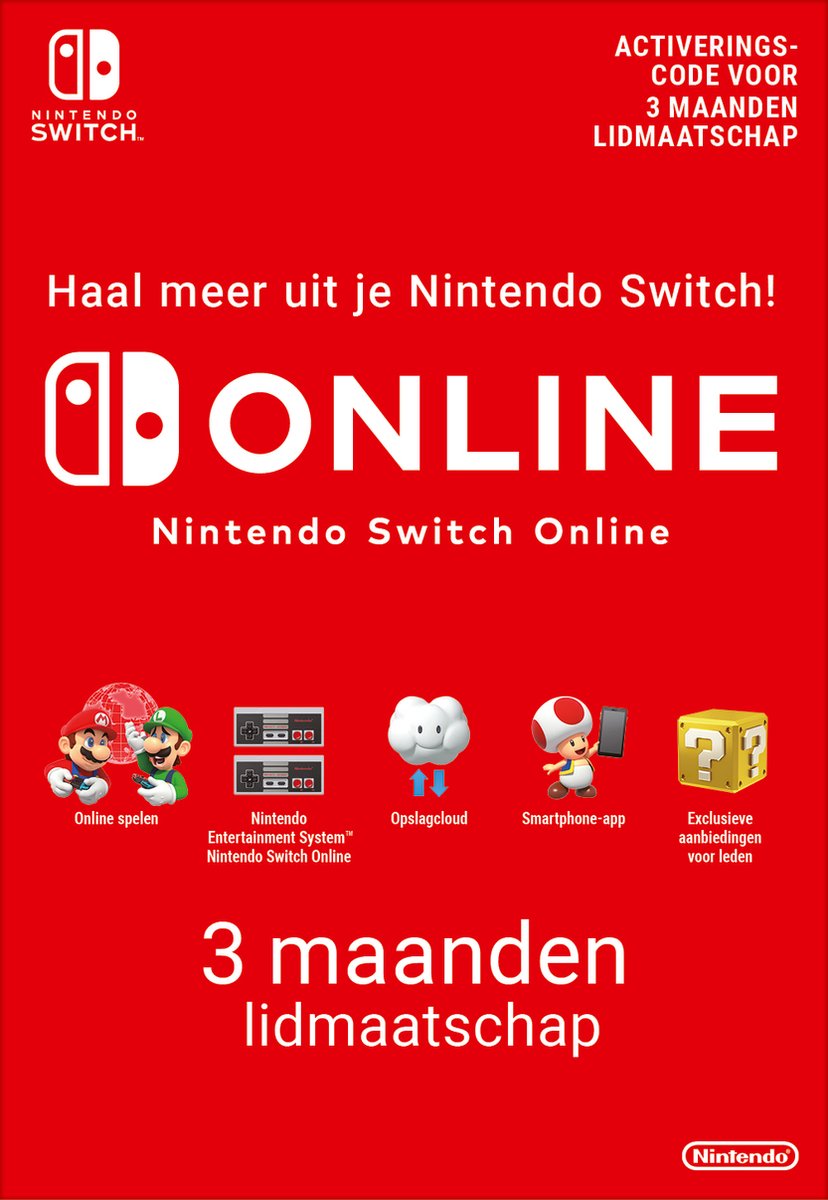 Nintendo Switch Mario Kart 8 Deluxe + 3 maanden Online Lidmaatschap Bundel - Blauw / Rood