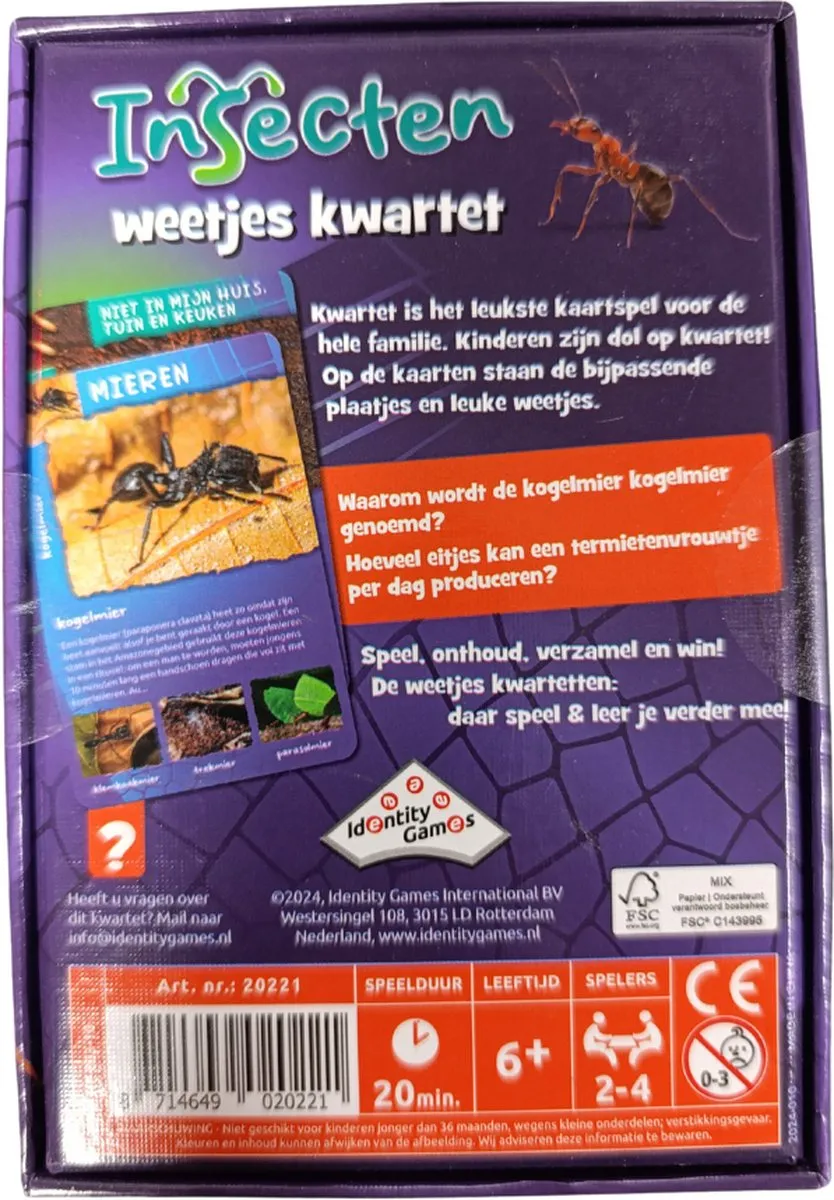Identity Games Insecten Weetjes Kwartet - 2 tot 4 Spelers