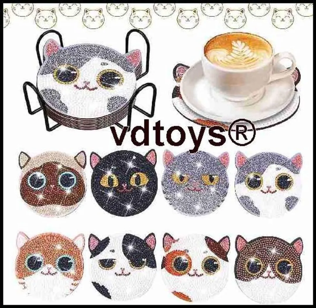 VDTOYS Diamond Painting Kattekoppen Onderzetters Set J - 8 Stuks