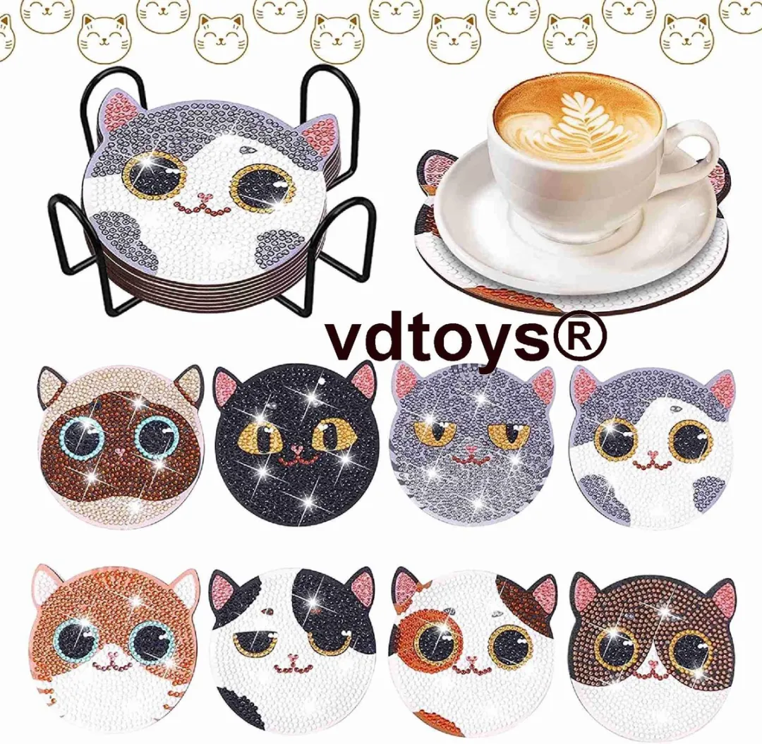 VDTOYS Diamond Painting Kattekoppen Onderzetters Set J