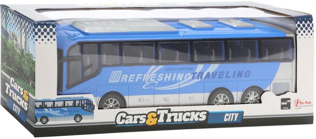 Toi-Toys Cars & Trucks Reisbus Blauw Frictie 32cm