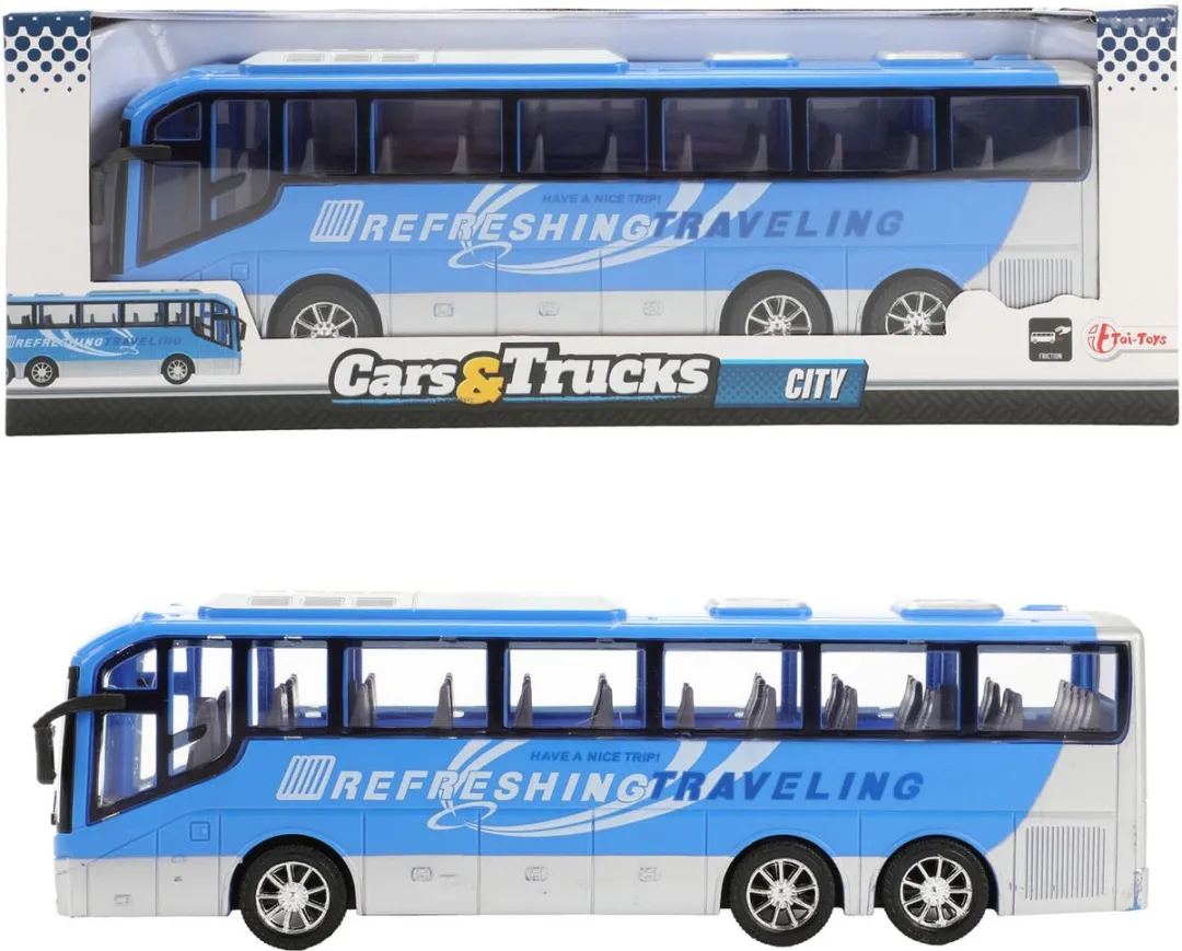 Toi-Toys Cars & Trucks Reisbus Blauw Frictie 32cm