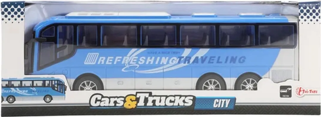 Toi-Toys Cars & Trucks Reisbus Blauw Frictie 32cm