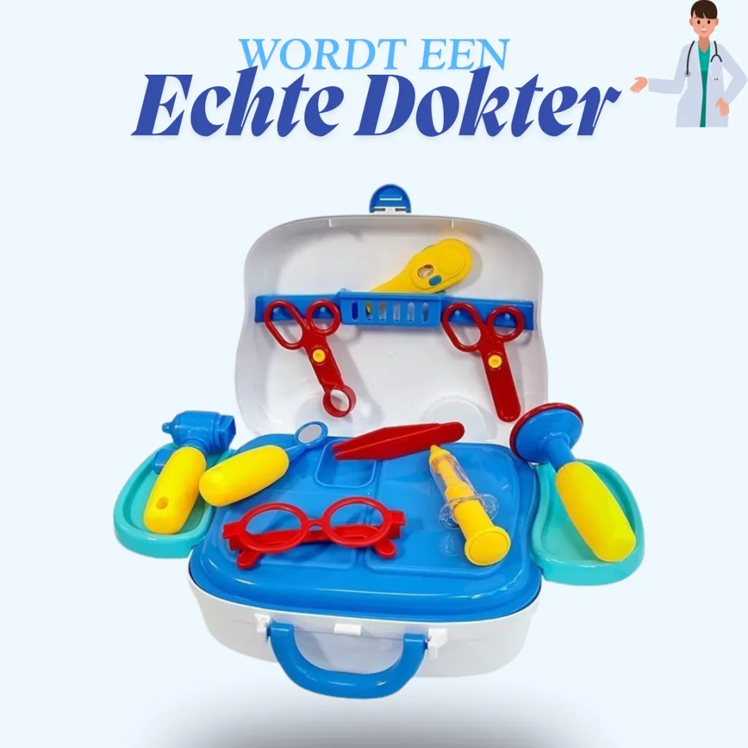 LEAN Toys Dokterset op Wielen Blauw - 12-delig met Thermometer