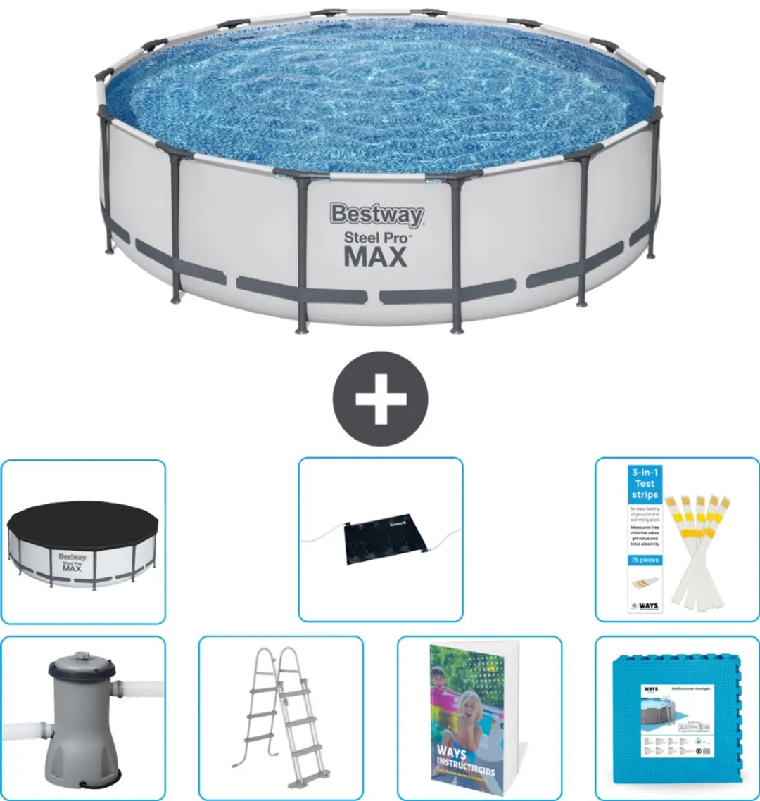 Bestway Steel Pro MAX Zwembad 427x107cm - Grijs - 8-delig