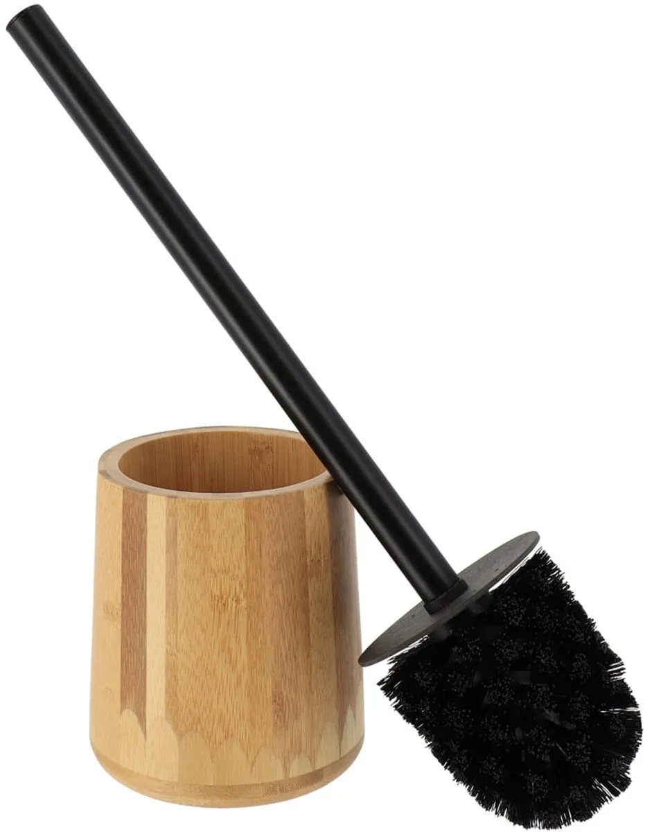 Tendance WC/Toiletborstel in houder - bamboe hout - 37 x 11 cm - zwarte borstel