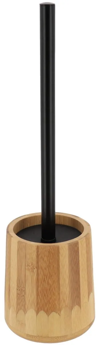 Tendance WC/Toiletborstel in houder - bamboe hout - 37 x 11 cm - zwarte borstel