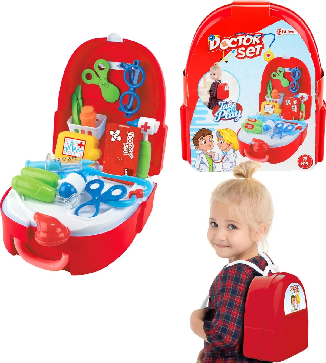 Toi-Toys Doktersset Junior 16-delig - Rood/Wit