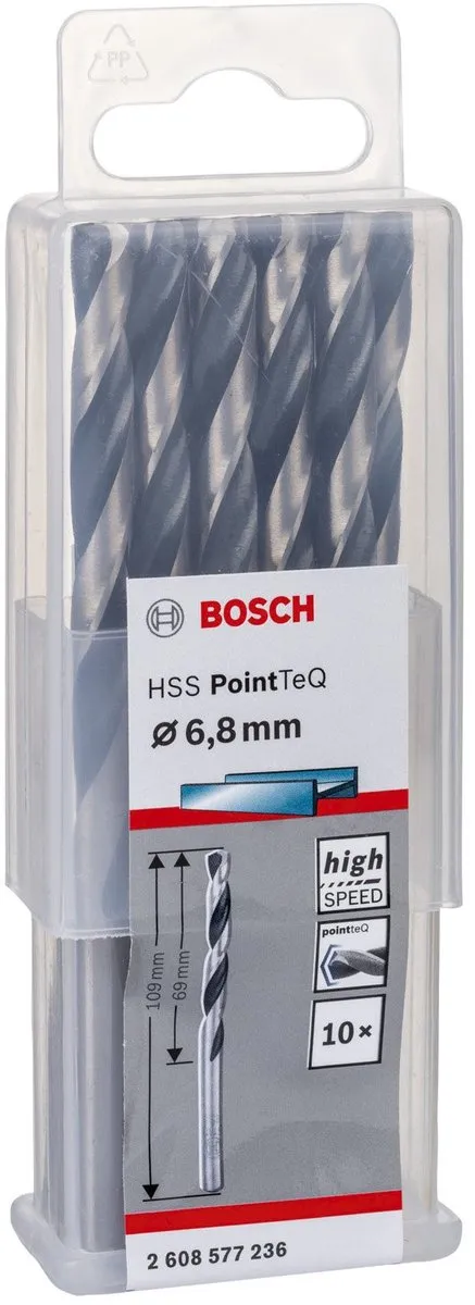Bosch HSS PointTeQ DIN 338 Boormachinebits - 10x 6,8x69x109mm