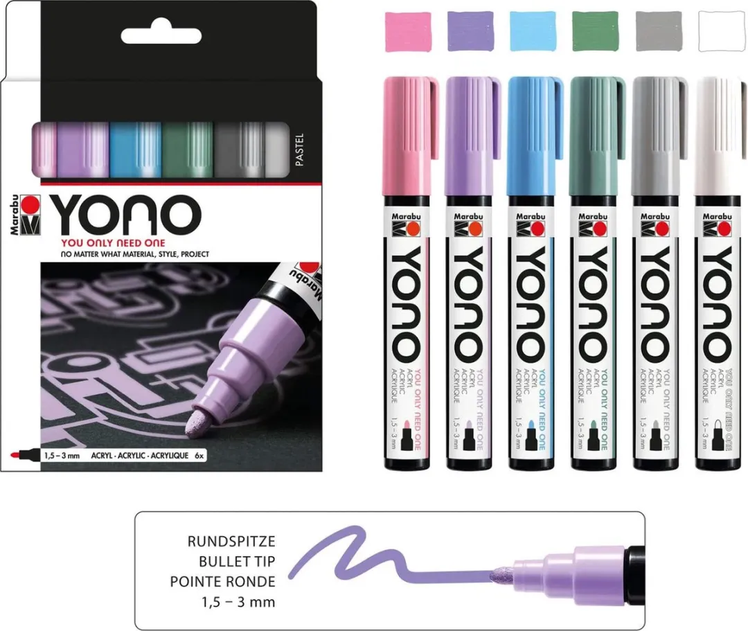 Marabu YONO Marker Set - 6 Pastelkleuren - Multi - afbeelding 6 van 6
