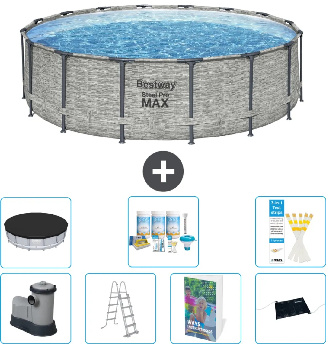 Bestway Steel Pro MAX Zwembad 488x122cm - 19.480L - Grijs