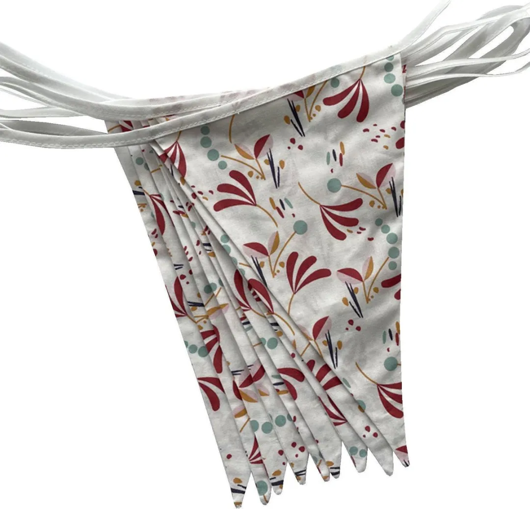 BINK Bedding Stoffen Slinger Stef L - 5m - 9 Vlaggetjes - Jade/Oker/Steenrood