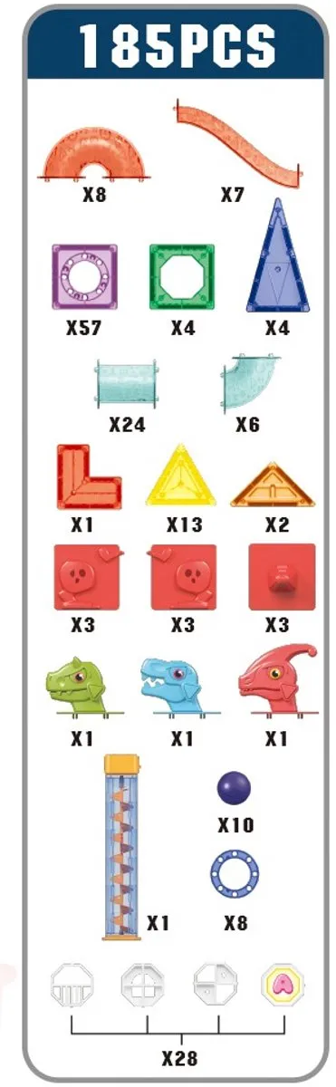 Eco Toys Dinosaurus Magnetische Tegels 186 Stuks - HC725868 - Multicolor