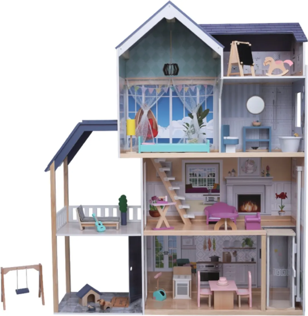 Houten poppenhuis van kristal met ledverlichting