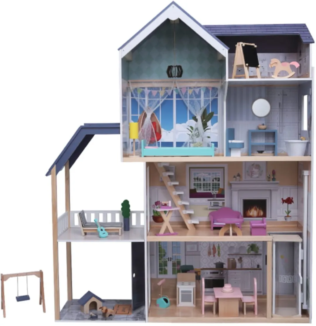 Houten poppenhuis van kristal met ledverlichting