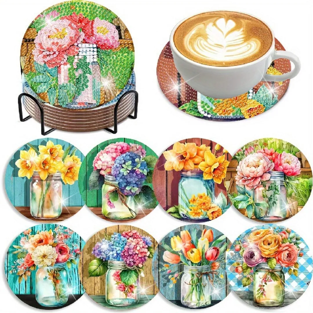 VDTOYS Diamond Painting Onderzetters Set AW 155 Flower Pot