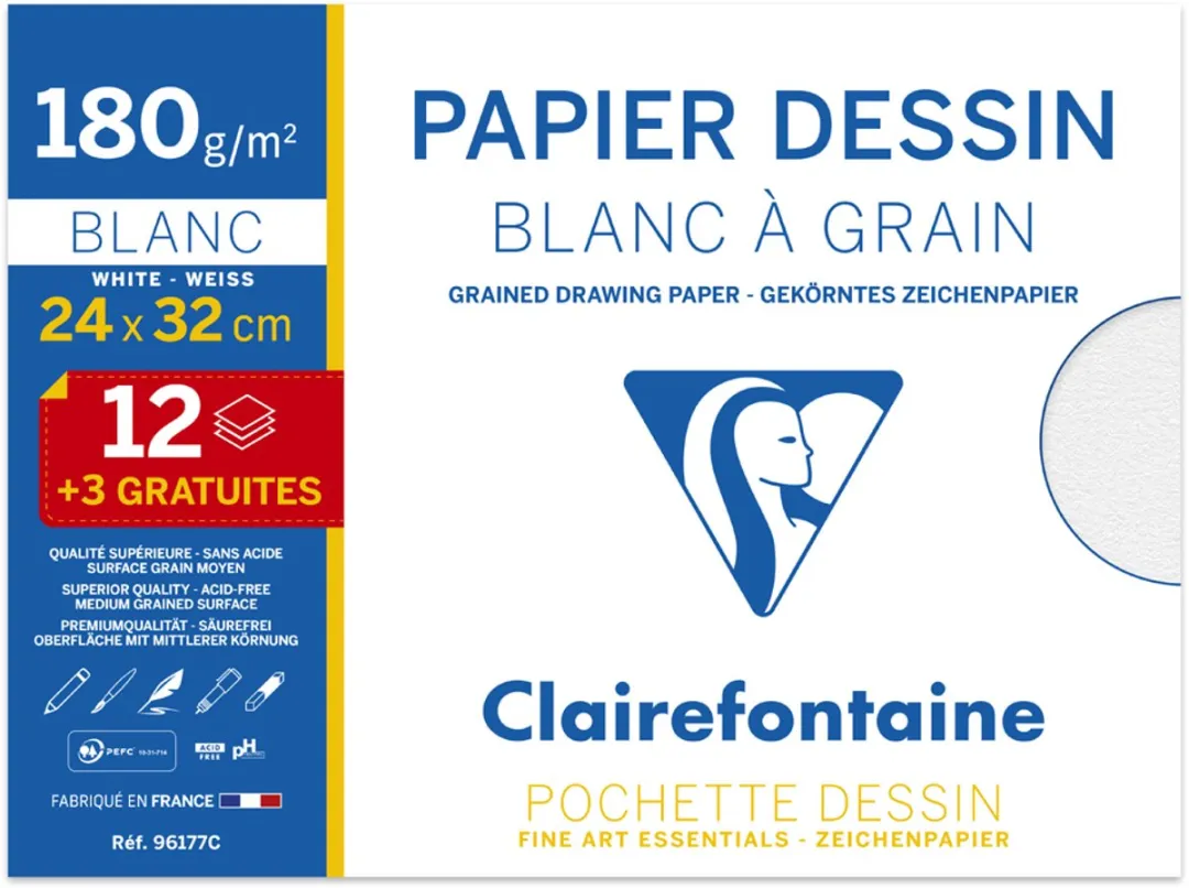 Clairefontaine Grofkorrelig Tekenpapier 24,5x32cm - Wit