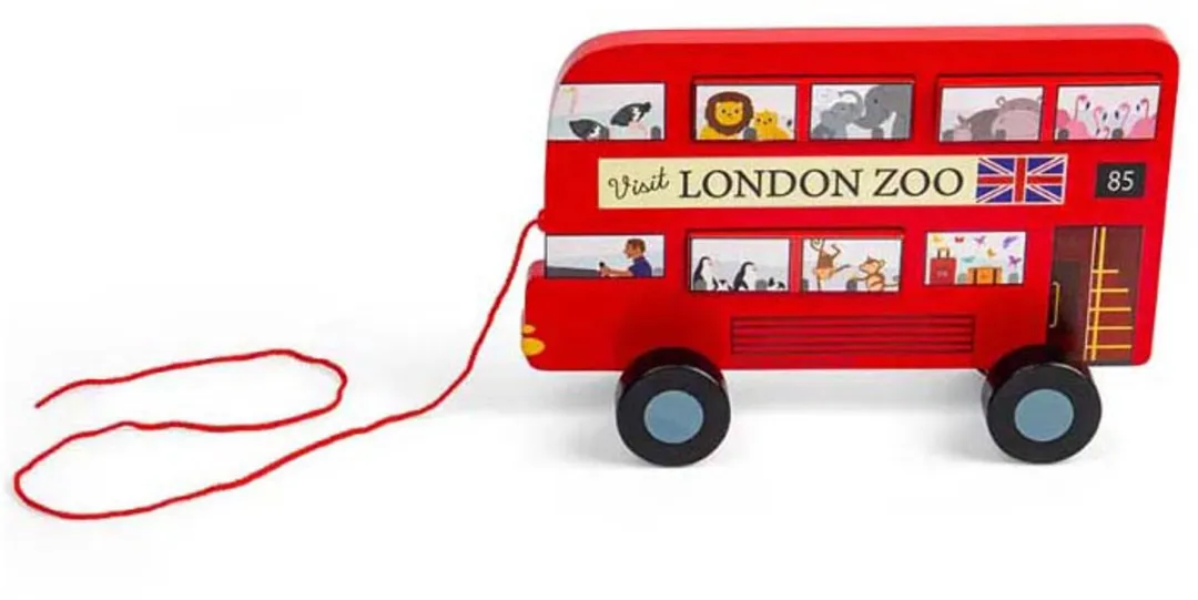 BIGJIGS Houten Londen Bus Trekfiguur - Multi kleuren
