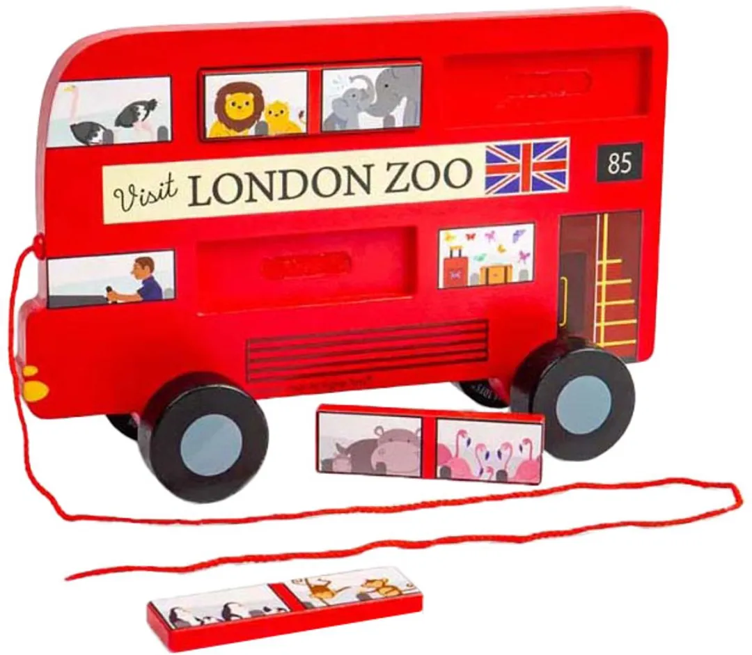 BIGJIGS Houten Londen Bus Trekfiguur - Multi kleuren
