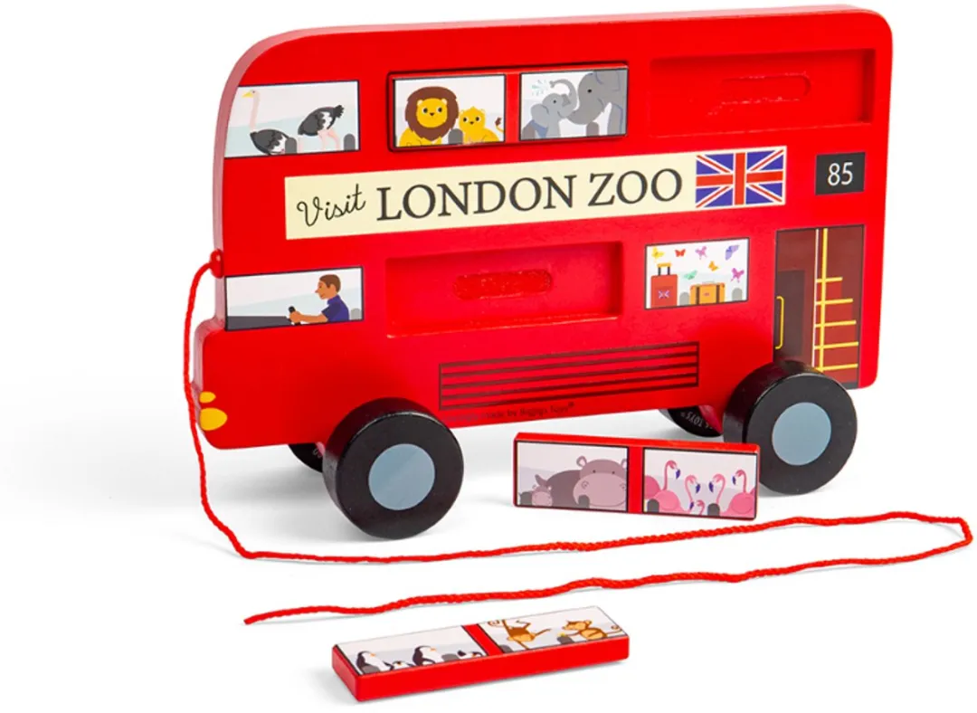 BIGJIGS Houten Londen Bus Trekfiguur - Multi kleuren