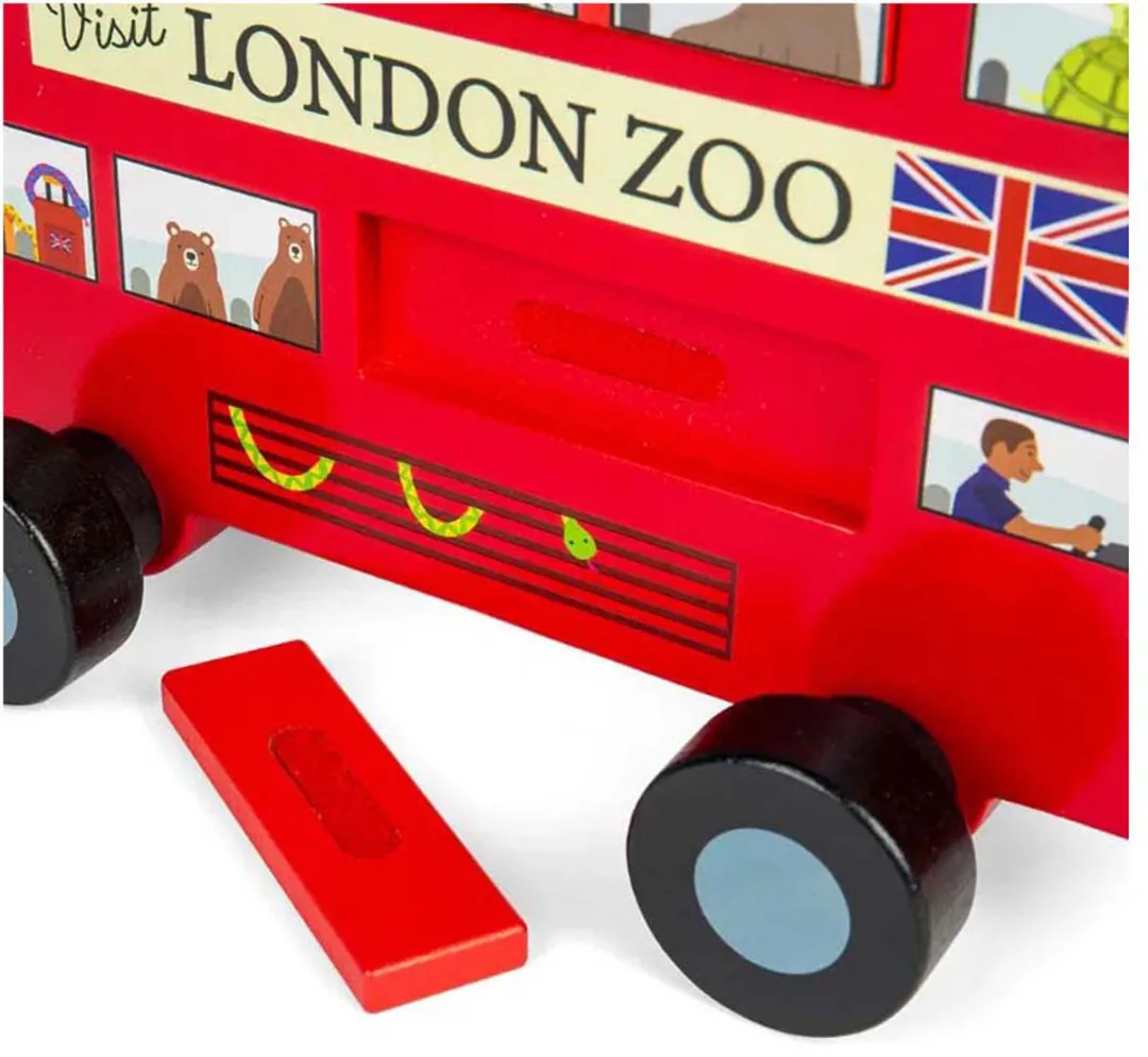 BIGJIGS Houten Londen Bus Trekfiguur - Multi kleuren