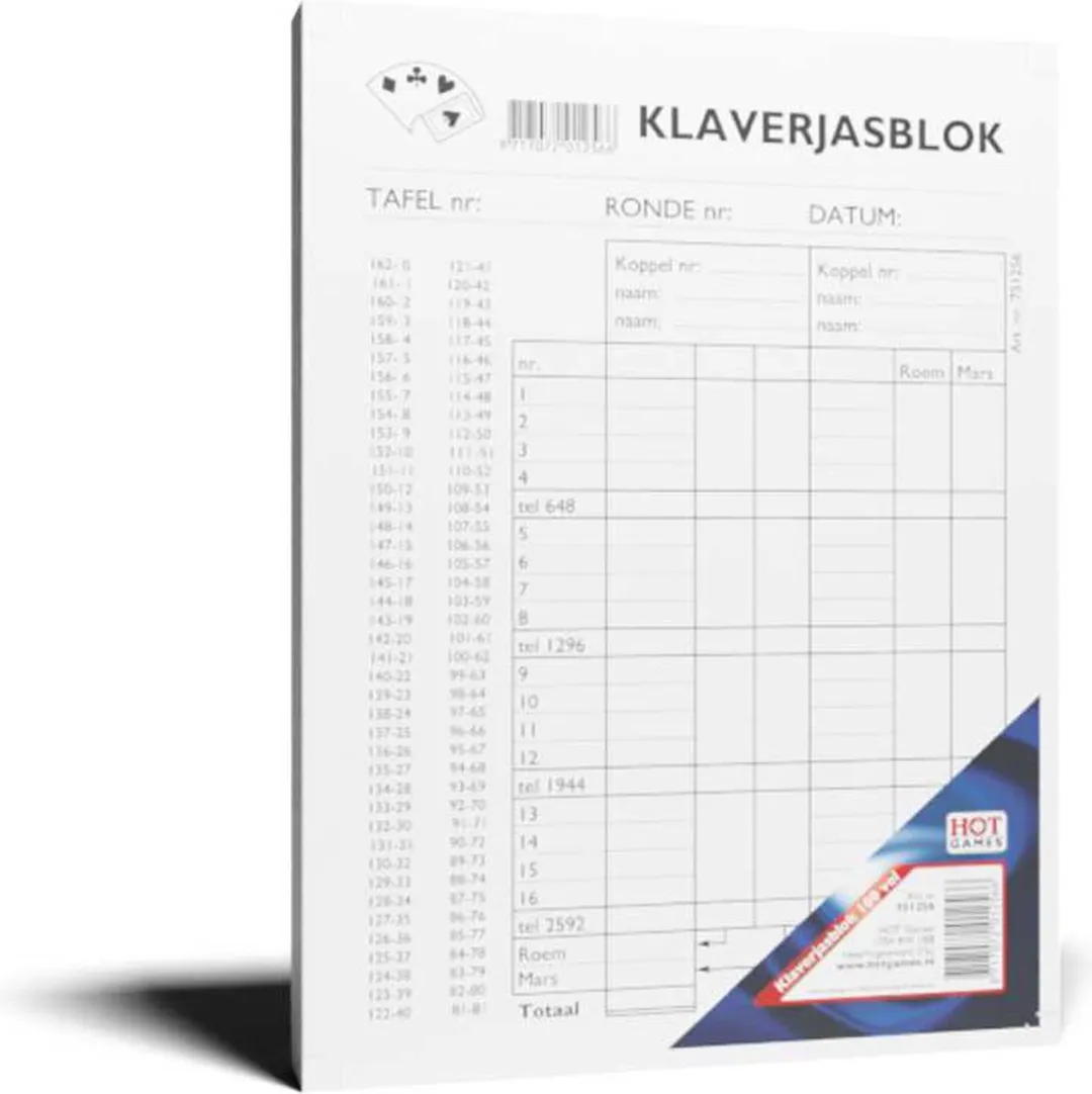 HOT Games Klaverjas Scoreblok 100 Vel