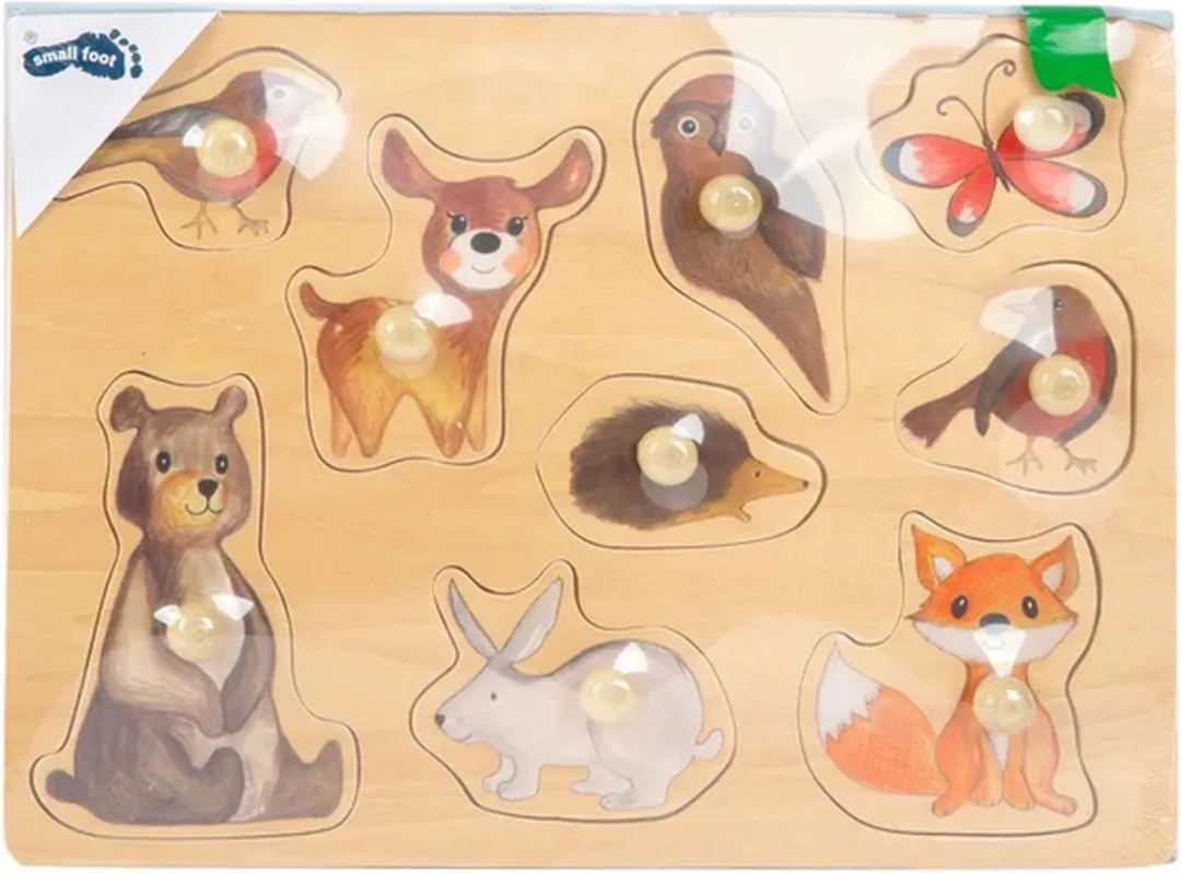 Small Foot Houten Noppenpuzzel Bosdieren 10 Stuks - Multicolor