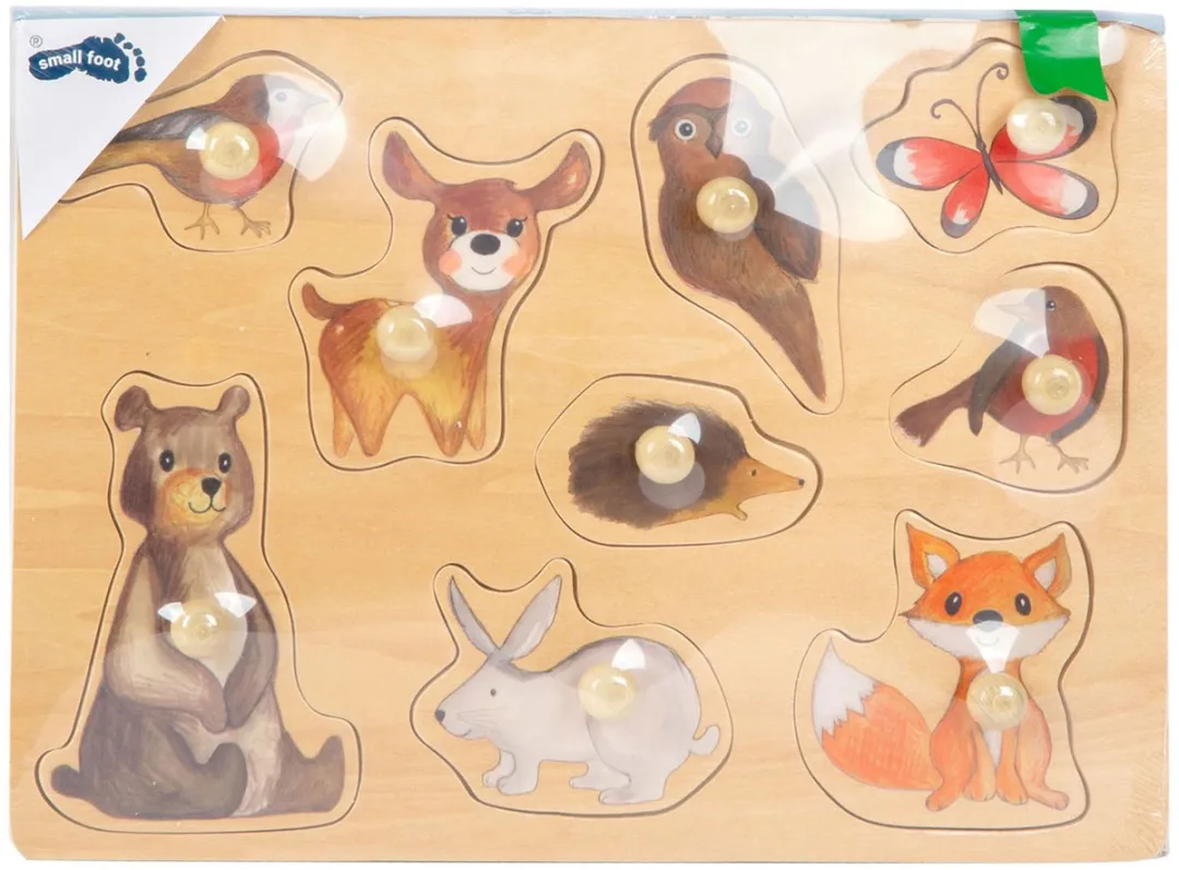 Small Foot Houten Noppenpuzzel Bosdieren 10 Stuks - Multicolor