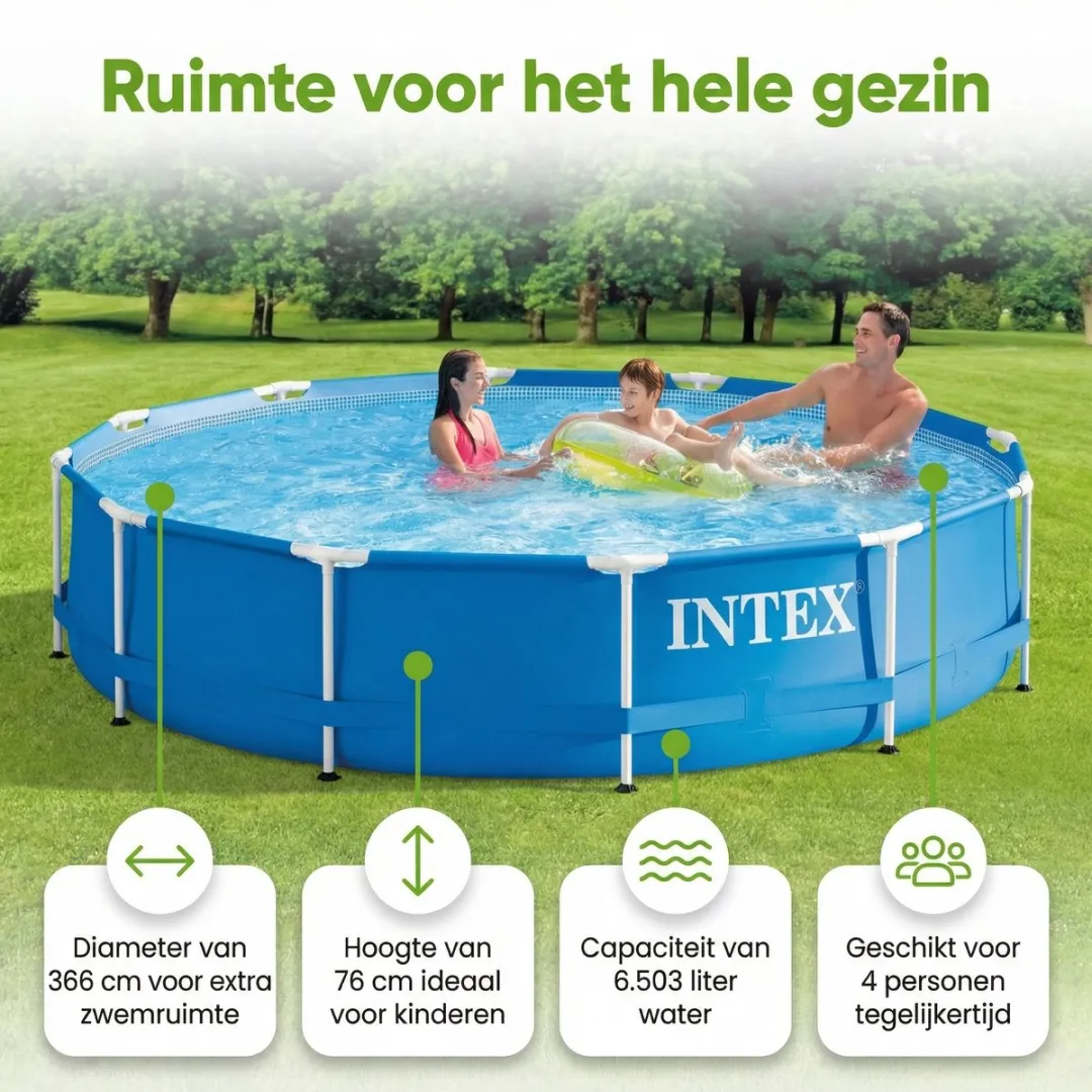 Intex 28210NP-Blauw Rond Frame Zwembad 366x76cm - Blauw - 7-delig