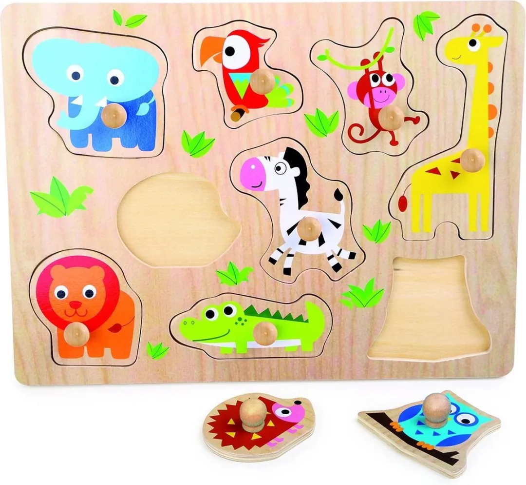 Small Foot Houten Noppenpuzzel Dierentuin 9 Stuks - Multicolor