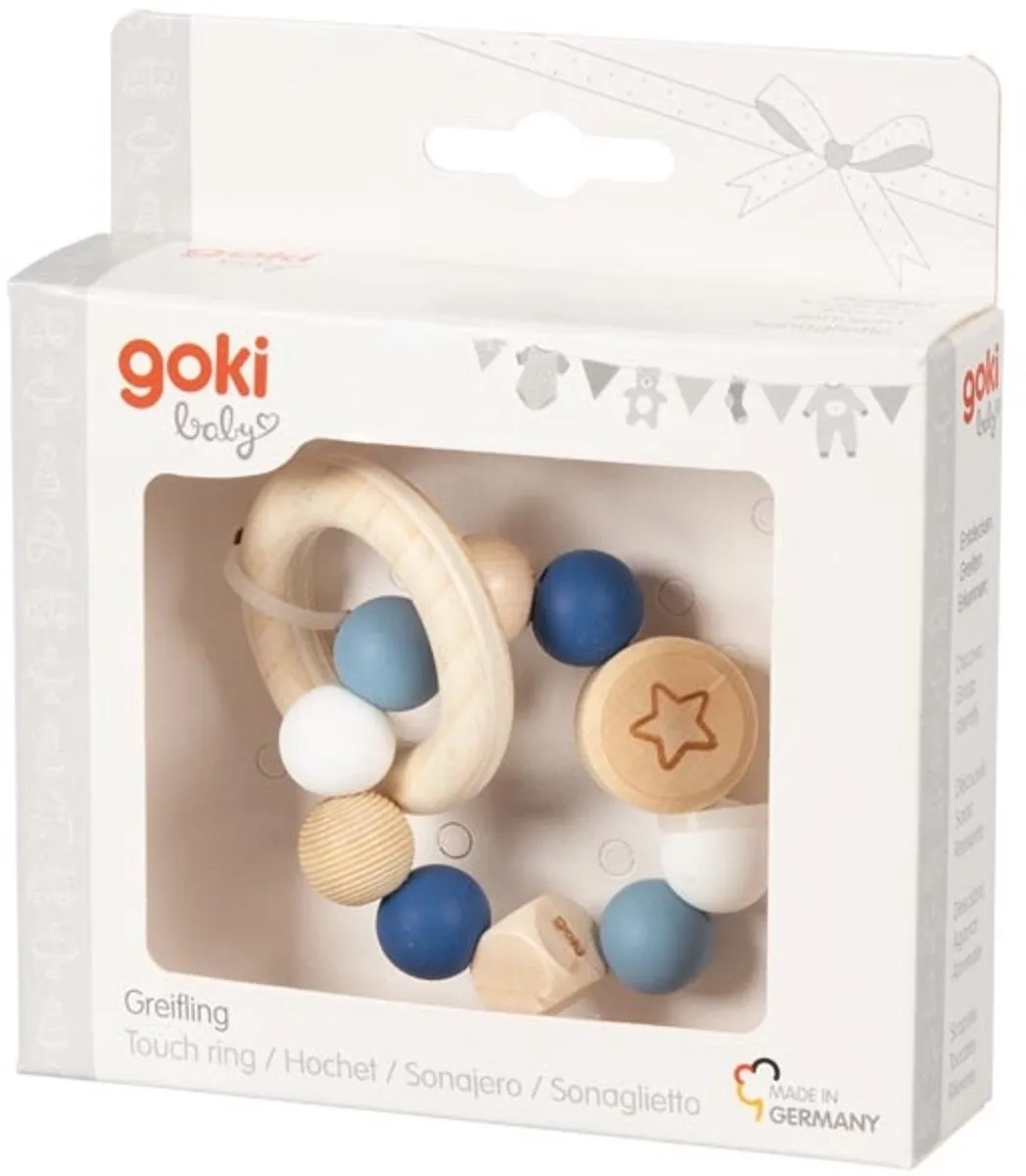Goki Baby Bijtring HART Blauw - 9cm - Hout & Silicone