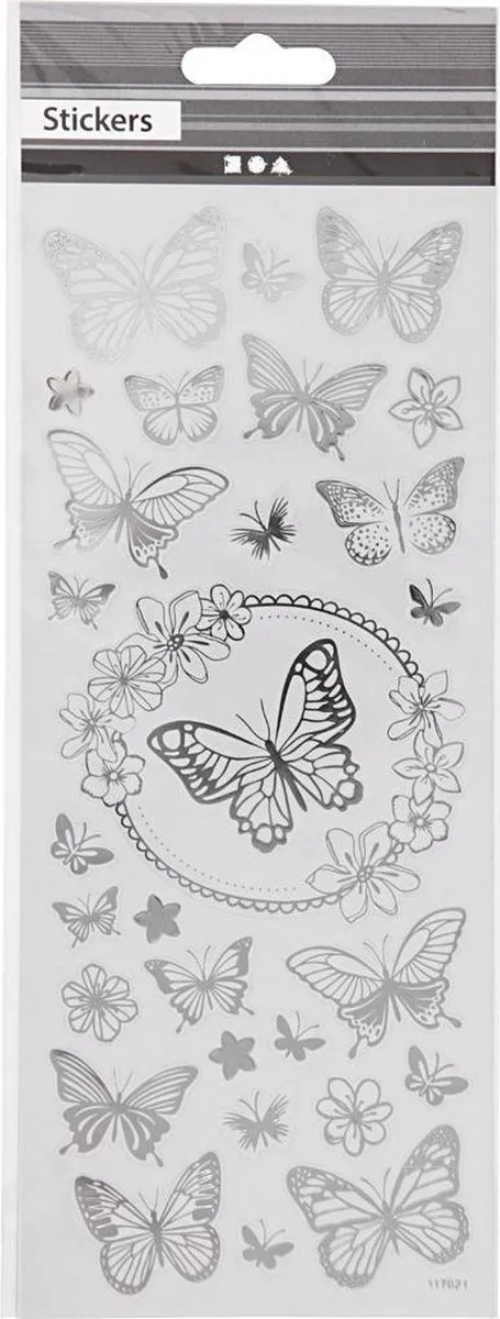 Creativ Company Creotime Vlinderstickers Zilver 28-delig - 10x24cm