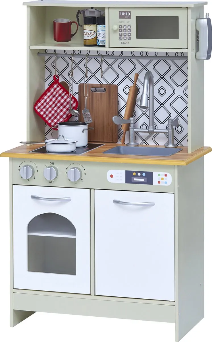 Teamson Kids Modern Houten Speelkeuken - Olijfgroen/Wit