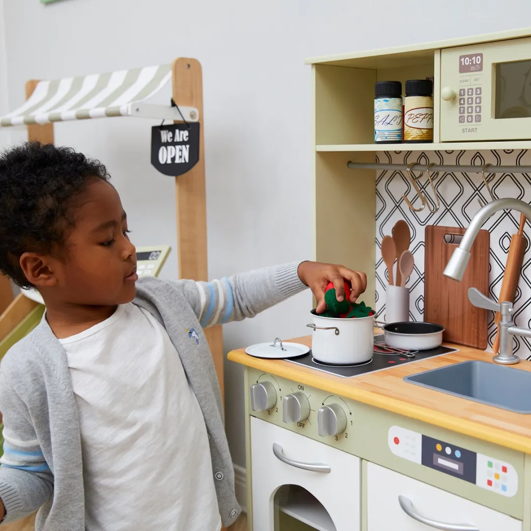 Teamson Kids Modern Houten Speelkeuken - Olijfgroen/Wit - afbeelding 6 van 6