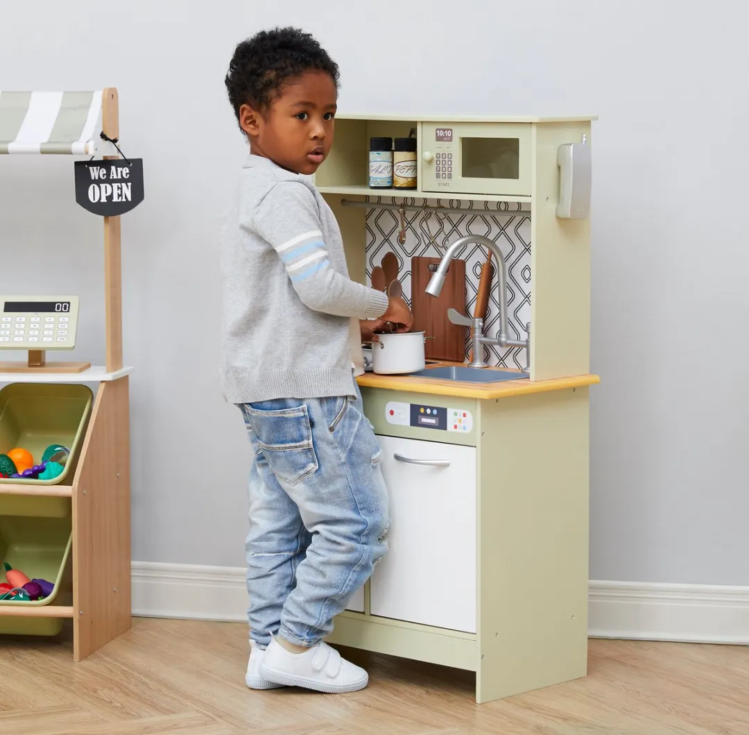 Teamson Kids Modern Houten Speelkeuken - Olijfgroen/Wit