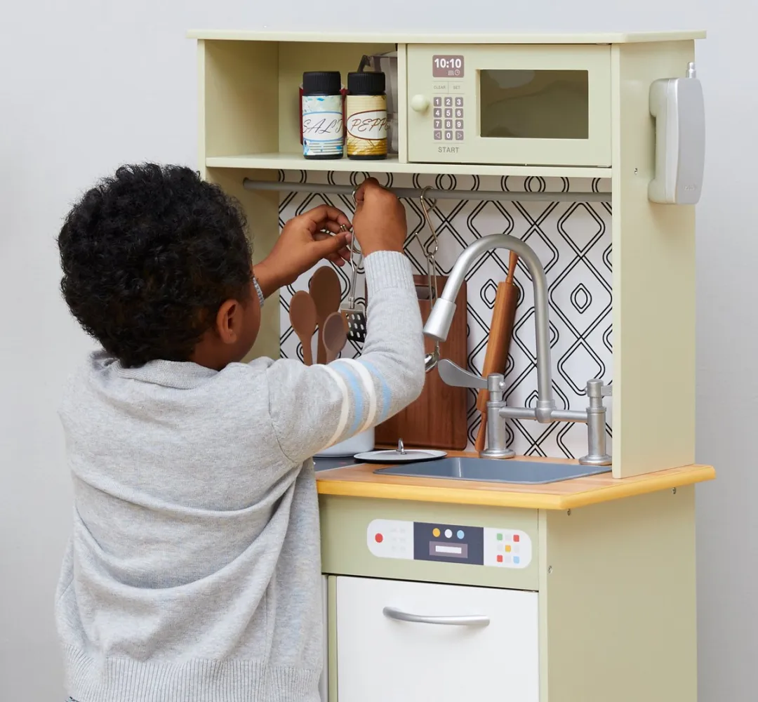 Teamson Kids Modern Houten Speelkeuken - Olijfgroen/Wit