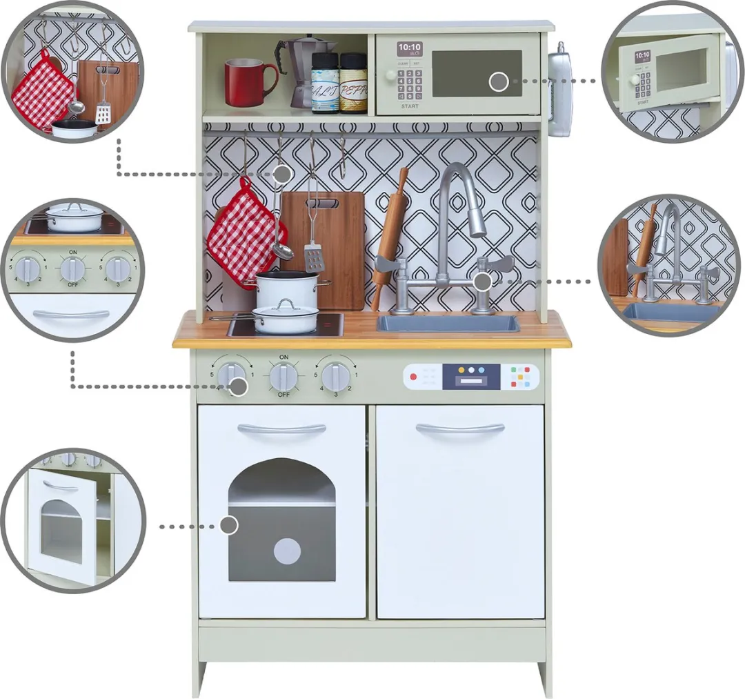Teamson Kids Modern Houten Speelkeuken - Olijfgroen/Wit